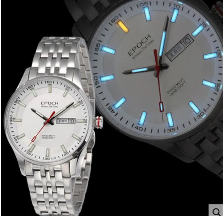 EPOCH Men Quartz Watch Super Luminous 25 Ronda Movement Chinese English Day Date WR100M Sapphire Military Watch 40mm