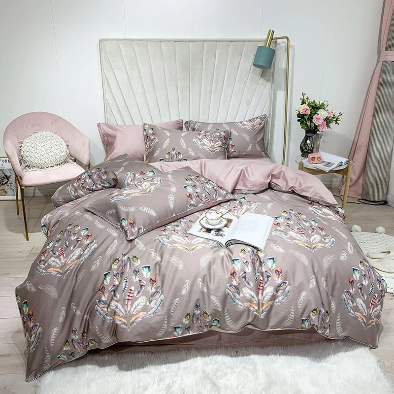HD printed Birds Branch printed Premium Egyptian cotton Silky Soft Duvet Cover Family size US King Queen Size Bedding Set 4/6Pcs