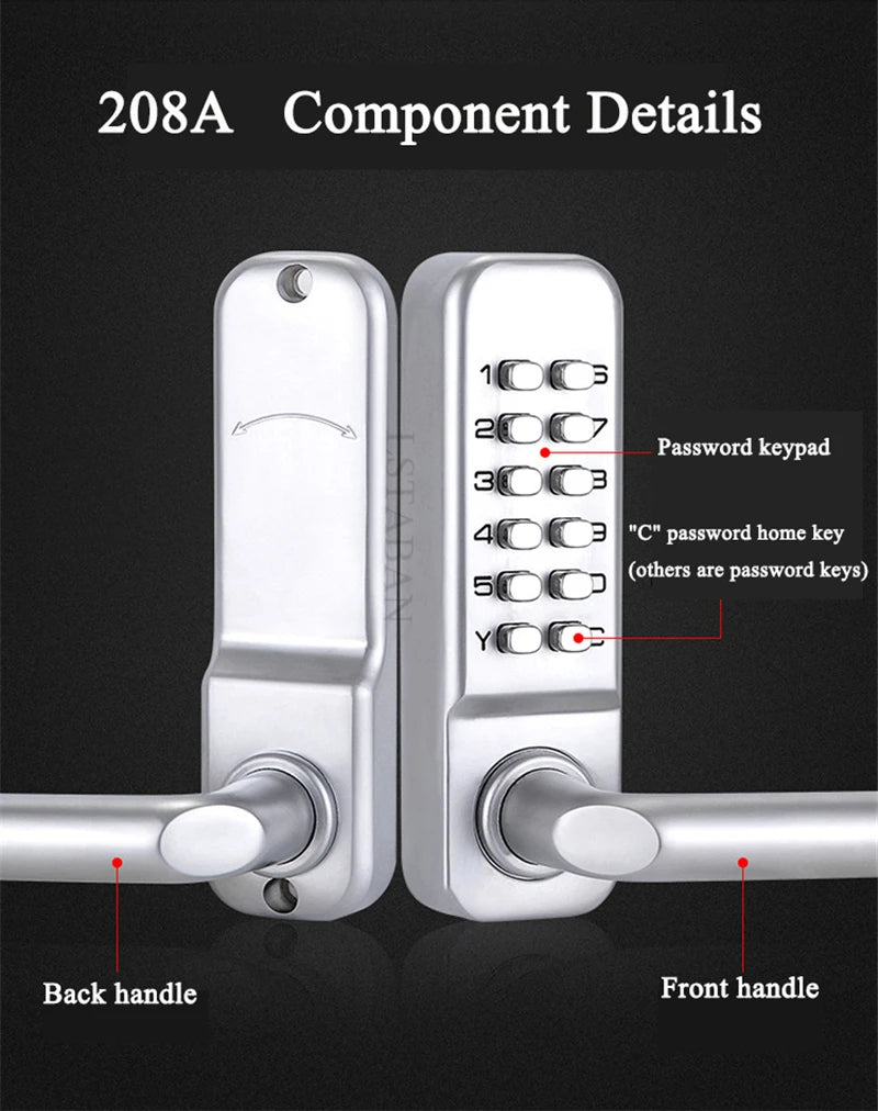 Silver Long Handle Keyless Mechanical Digital Door Lock Password Keypad Home Garden Yard Wooden Iron Gate Lock Pushbutton