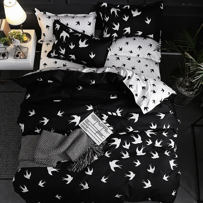 fashionable block pattern black duvet cover set king queen double twin single size bed linen set