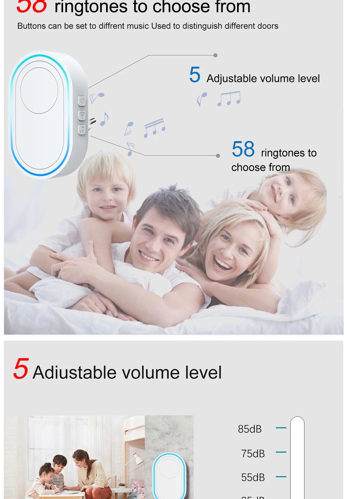 Intelligent Wireless Doorbell Home Welcome Doorbell Waterproof 300m Remote Smart Door Bell Chime EU UK US Plug Optional