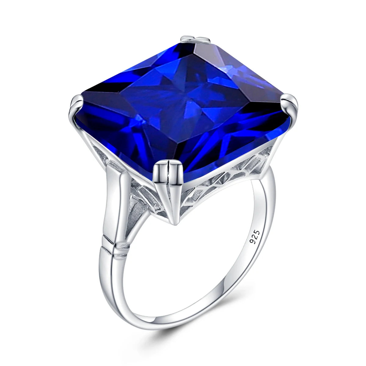 Original 925 Sterling Silver Aquamarine Gemstone Ring For Women Vintage Sparkling Birthstone Square Big Stone Jewelry Handmade