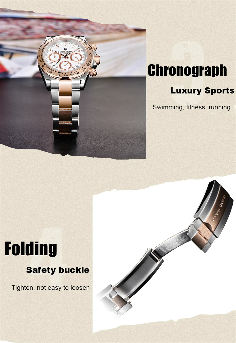 2025 New PAGANI Design Top Brand Men's Sports Quartz Watches Sapphire Stainless Steel Waterproof Chronograph Luxury Reloj Hombre