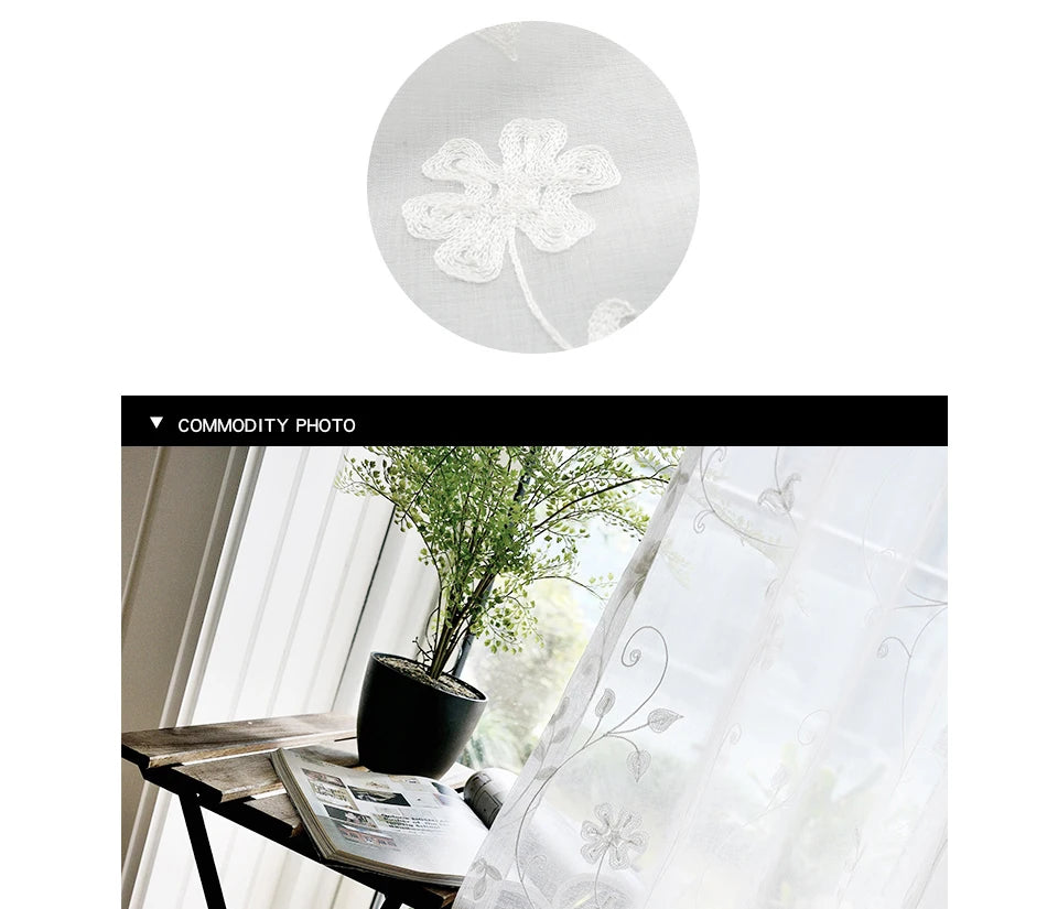 Korean White Embroidered Voile Curtains For Bedroom Window Curtain For Living Room Sheer Curtains Blinds Custom Made Drapes