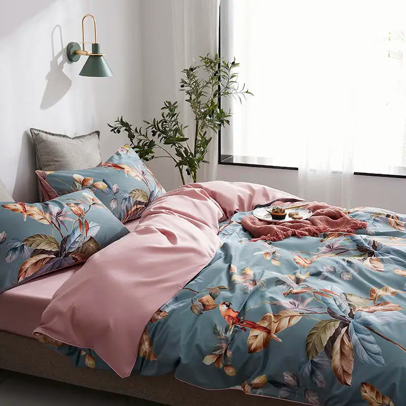 HD printed Birds Branch printed Premium Egyptian cotton Silky Soft Duvet Cover Family size US King Queen Size Bedding Set 4/6Pcs