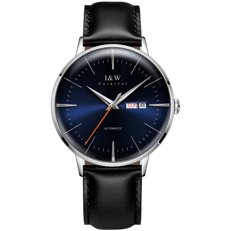 Japan MIYOTA Automatic Watch 3D Curved Sapphire Mechanical Wristwatches Waterproof Leather Strap Double Calendar Watches for Men