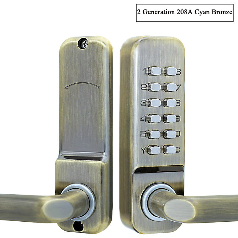 Silver Long Handle Keyless Mechanical Digital Door Lock Password Keypad Home Garden Yard Wooden Iron Gate Lock Pushbutton