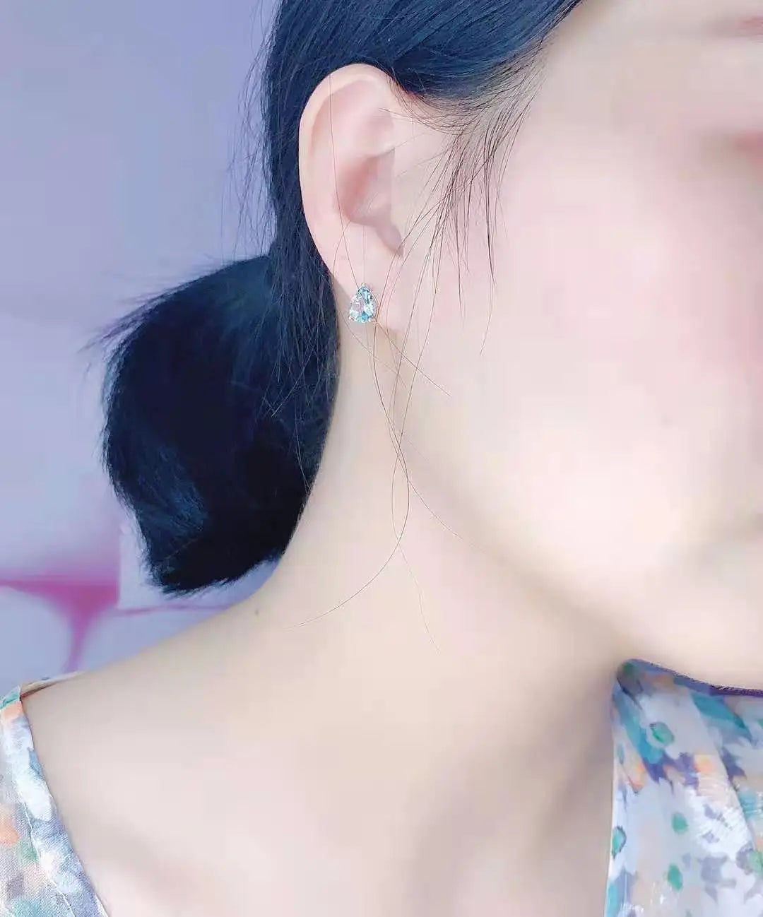 FS Natural Aquamarine S925 Sterling Silver Studs Earrings With Certificate Fine Fashion Charm Weddings Jewelry For Women MeiBaPJ