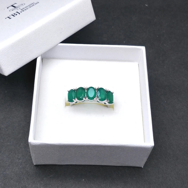TBJ,natural green agate jewelry set ring earring  925 sterling silver fine natural gemstone jewelry for women mom nice gift
