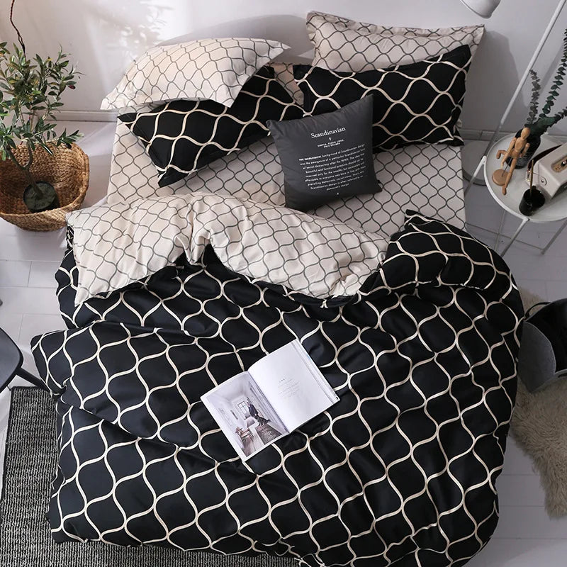 fashionable block pattern black duvet cover set king queen double twin single size bed linen set