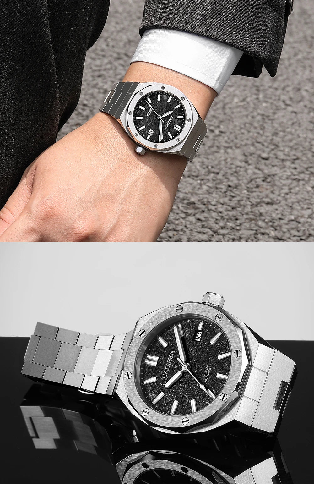 CADISEN 42MM Men's Mechanical Watch Luxury NH35A Movement Automatic Watches Sapphire Mirror 10Bar Waterproof Watch For Men