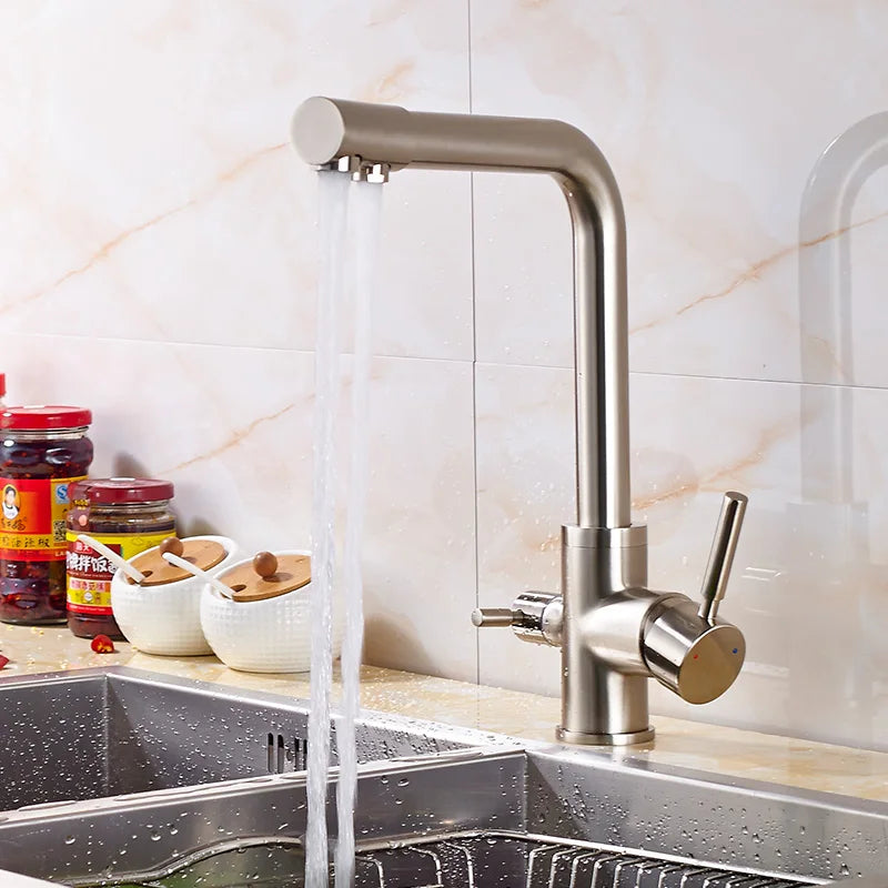 Rozin Chrome Brass Purified Water Kitchen Faucet Mixer Tap and Pure Water Filter Faucet Deck Mounted Dual Handles Hot Cold Taps