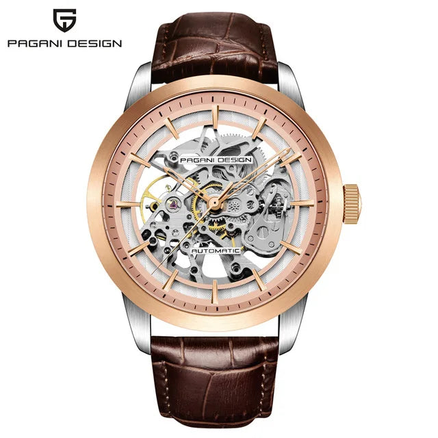 PAGANI DESIGN Markenmode Sportliche Lederuhren für Herren Luxus Automatische Mechanische Skelettuhren Wasserdicht Relogio Masculino