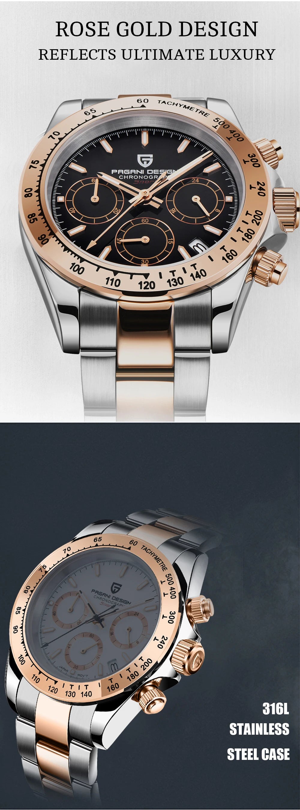 2025 New PAGANI DESIGN Chocolate PD1644 Luxury Quartz Watch For Men Automatic date Wristwatches Men Sport Waterproof Chronograph