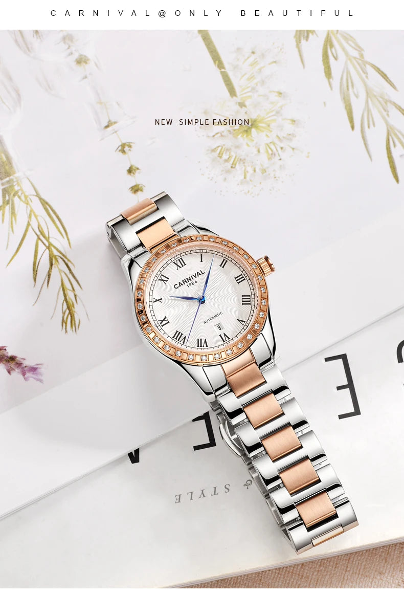 CARNIVAL Women Watches Mechanical Watch Luxury Bracelet Wrist Wristwatch Elegant Ladies Automatic Clock Watch Relogio Feminino