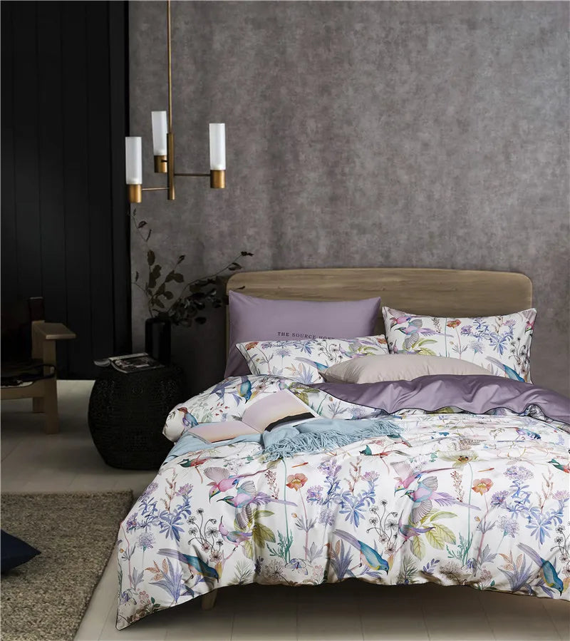 HD printed Birds Branch printed Premium Egyptian cotton Silky Soft Duvet Cover Family size US King Queen Size Bedding Set 4/6Pcs