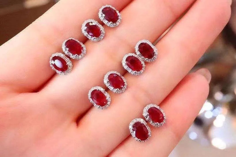 Female Party Jewelry New 100% Natural and Real Ruby Luxury Stud Earring Jewelry  925 Silver