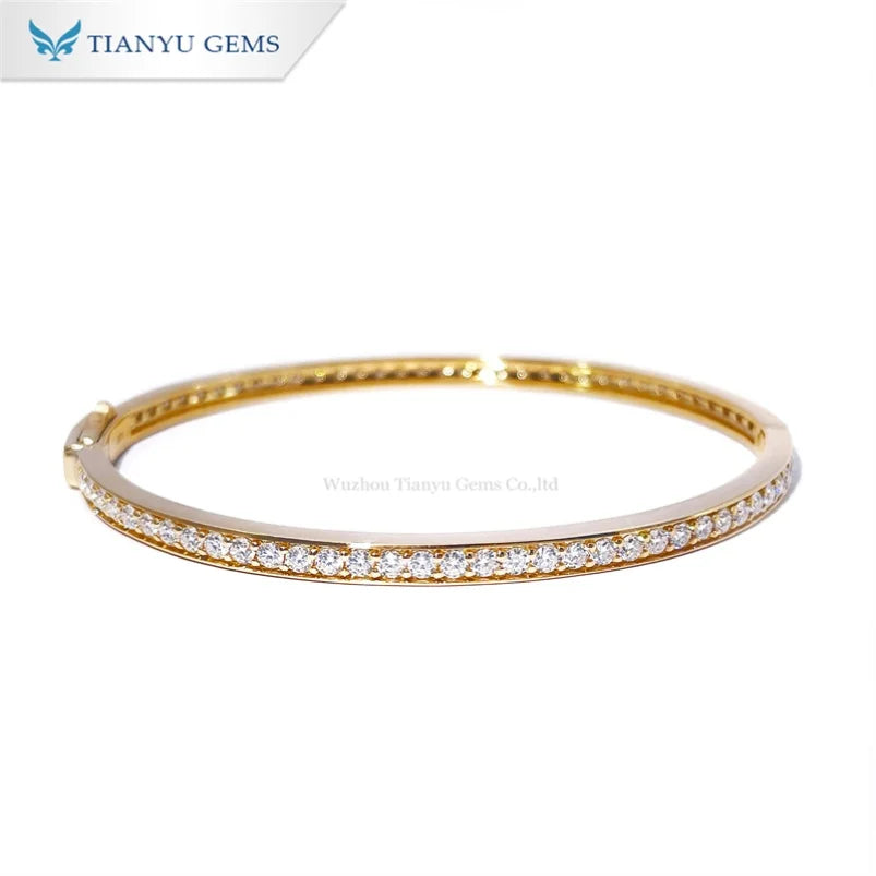 Tianyu Gems Unisex 18CT Yellow Gold Diamond Bangles Classic Style for Children Anniversaries Engagements Parties Gifts