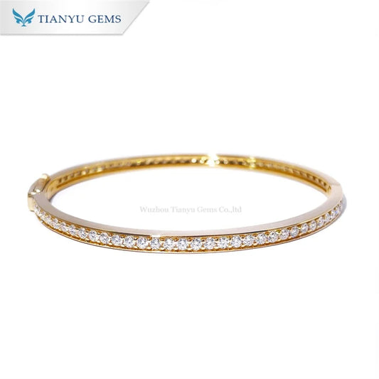 Tianyu Gems Unisex 18CT Yellow Gold Diamond Bangles Classic Style for Children Anniversaries Engagements Parties Gifts