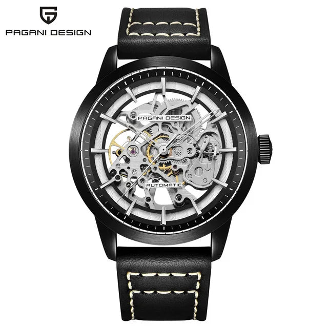 PAGANI DESIGN Markenmode Sportliche Lederuhren für Herren Luxus Automatische Mechanische Skelettuhren Wasserdicht Relogio Masculino