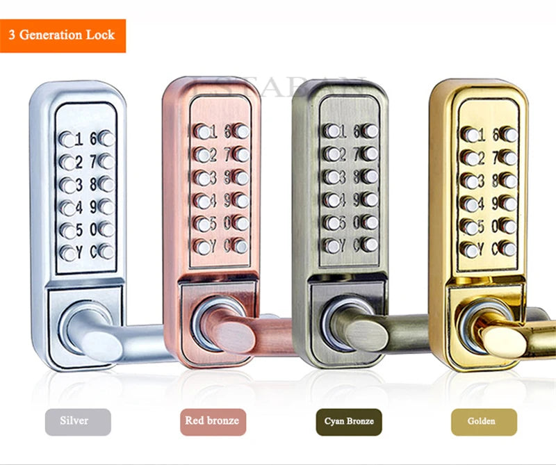 Silver Long Handle Keyless Mechanical Digital Door Lock Password Keypad Home Garden Yard Wooden Iron Gate Lock Pushbutton