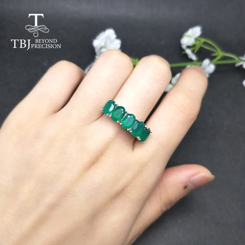 TBJ,natural green agate jewelry set ring earring  925 sterling silver fine natural gemstone jewelry for women mom nice gift