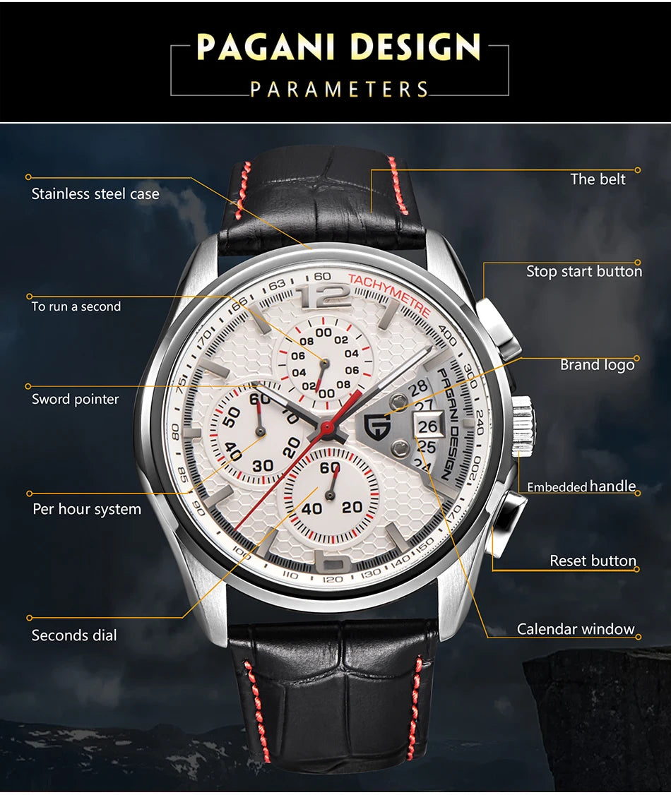 PAGANI DESIGN New Men Quartz Watches Luxury Brands Fashion Movement Military Watches Leather Quartz Watches Relogio Masculino