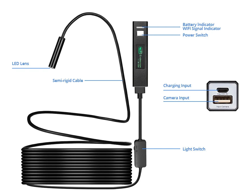 KERUI 1200P/720P WLAN Endoskop Wasserdichte Inspektions-Schlangenkamera USB Boreskop für Autos für iPhone & Android Smartphone