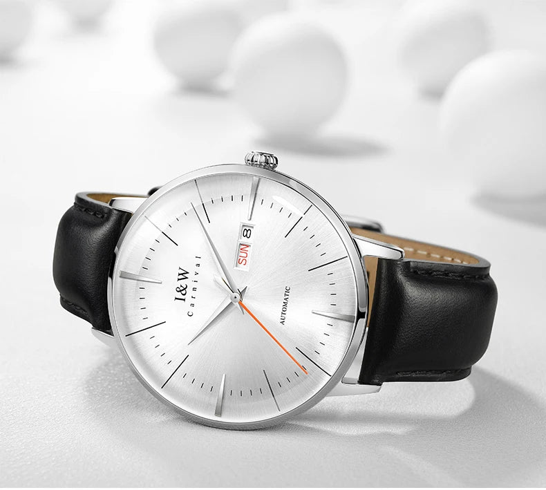 Japan MIYOTA Automatic Watch 3D Curved Sapphire Mechanical Wristwatches Waterproof Leather Strap Double Calendar Watches for Men