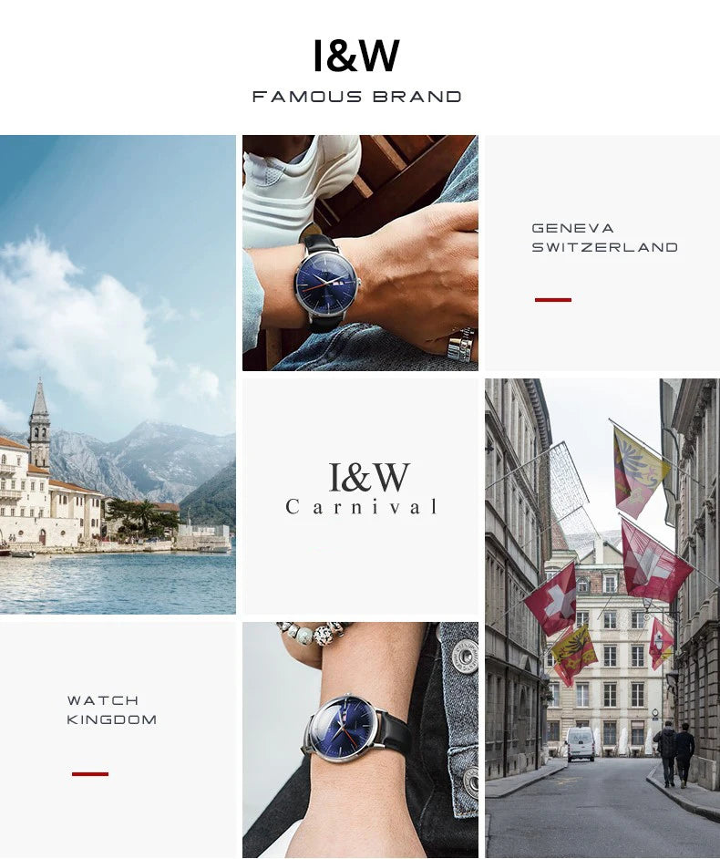 Japan MIYOTA Automatic Watch 3D Curved Sapphire Mechanical Wristwatches Waterproof Leather Strap Double Calendar Watches for Men