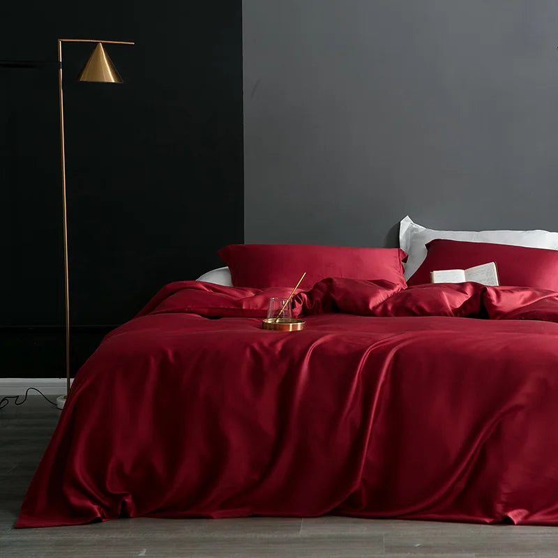 Sondeson Champagne Gold 100% Silk Bedding Set Healthy Skin Beauty Queen King Duvet Cover Set Flat Sheet Pillowcase Bed Linen Set