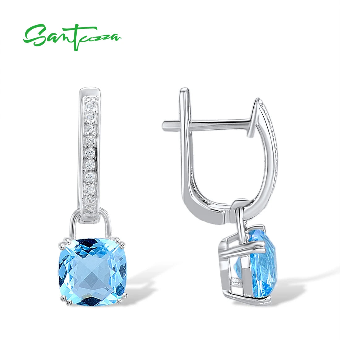 SANTUZZA Pure 925 Sterling Silver Earrings For Women Blue Pink Stones White Cubic Zirconia Dangle Earrings Fashion Fine Jewelry