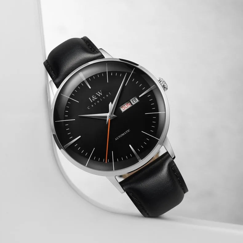 Japan MIYOTA Automatic Watch 3D Curved Sapphire Mechanical Wristwatches Waterproof Leather Strap Double Calendar Watches for Men