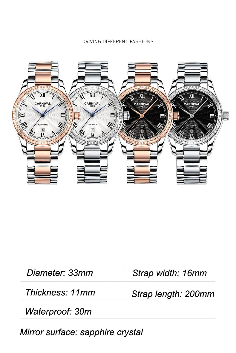 CARNIVAL Women Watches Mechanical Watch Luxury Bracelet Wrist Wristwatch Elegant Ladies Automatic Clock Watch Relogio Feminino