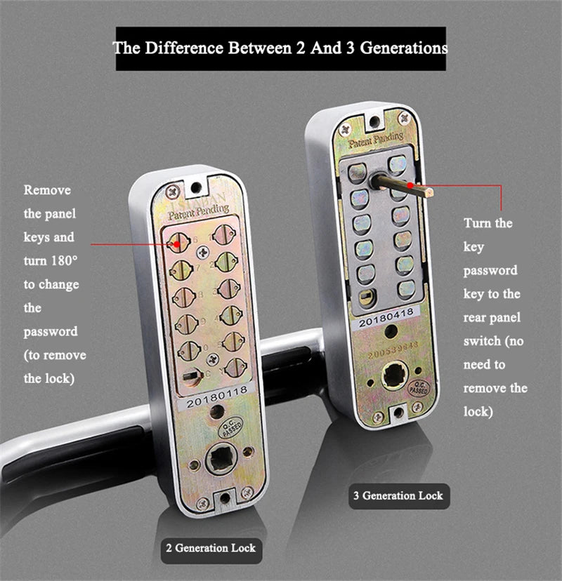 Silver Long Handle Keyless Mechanical Digital Door Lock Password Keypad Home Garden Yard Wooden Iron Gate Lock Pushbutton