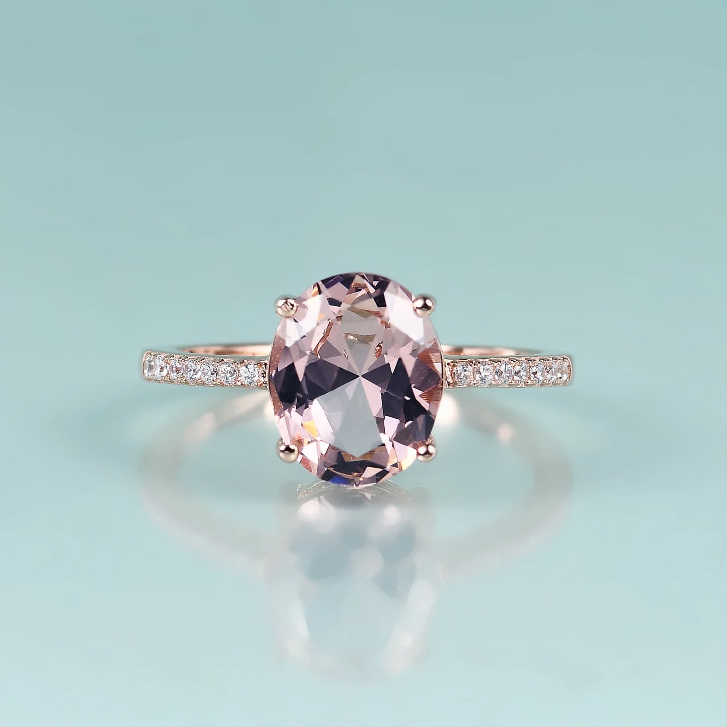 GEM'S BEAUTY Rose Gold Filled Sterling Silver Natural Morganite Rings Oval Cut Handmade Romantic For Women Engagement Rings