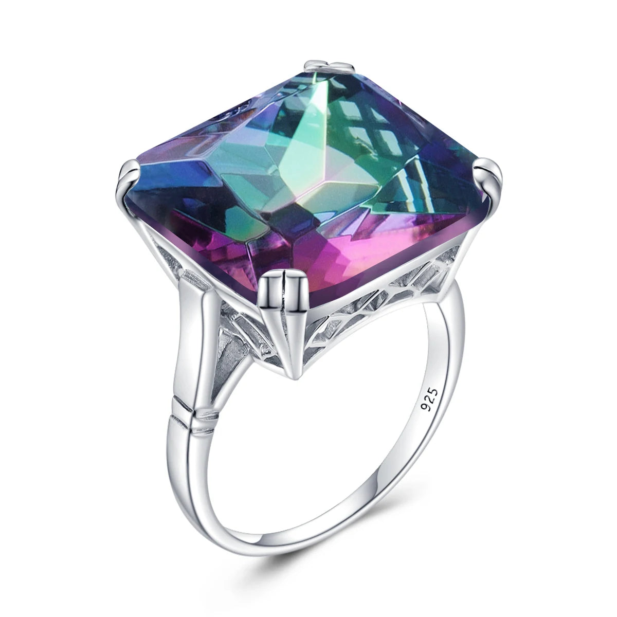 Original 925 Sterling Silver Aquamarine Gemstone Ring For Women Vintage Sparkling Birthstone Square Big Stone Jewelry Handmade