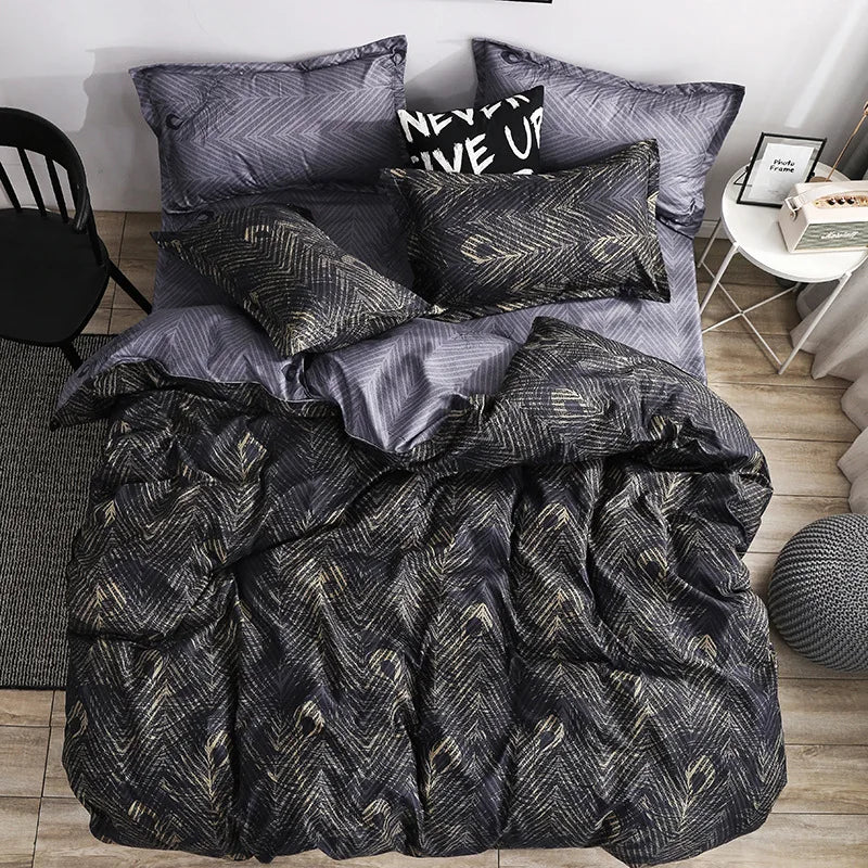 fashionable block pattern black duvet cover set king queen double twin single size bed linen set