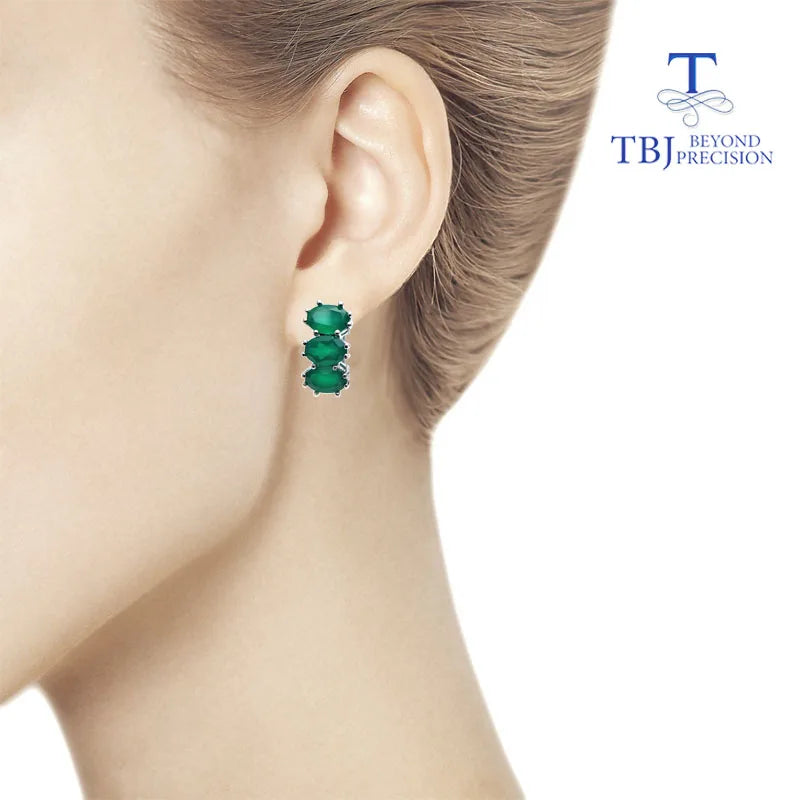 TBJ,natural green agate jewelry set ring earring  925 sterling silver fine natural gemstone jewelry for women mom nice gift