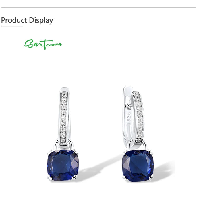 SANTUZZA Pure 925 Sterling Silver Earrings For Women Blue Pink Stones White Cubic Zirconia Dangle Earrings Fashion Fine Jewelry
