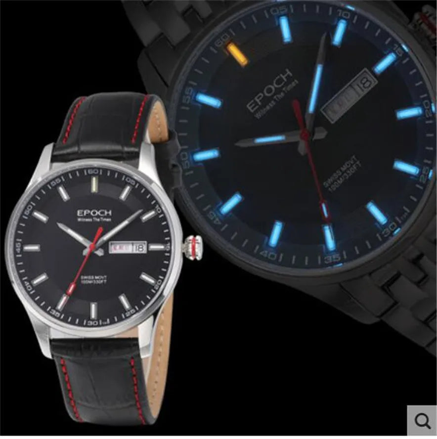 EPOCH Men Quartz Watch Super Luminous 25 Ronda Movement Chinese English Day Date WR100M Sapphire Military Watch 40mm
