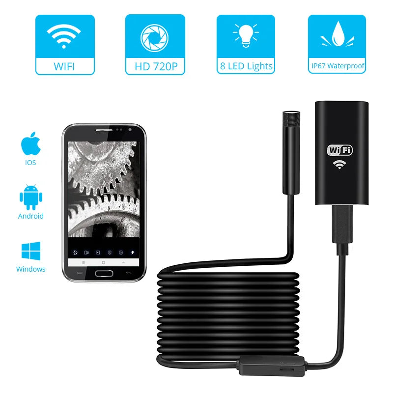 KERUI 1200P/720P WLAN Endoskop Wasserdichte Inspektions-Schlangenkamera USB Boreskop für Autos für iPhone & Android Smartphone