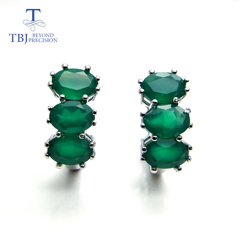 TBJ,natural green agate jewelry set ring earring  925 sterling silver fine natural gemstone jewelry for women mom nice gift
