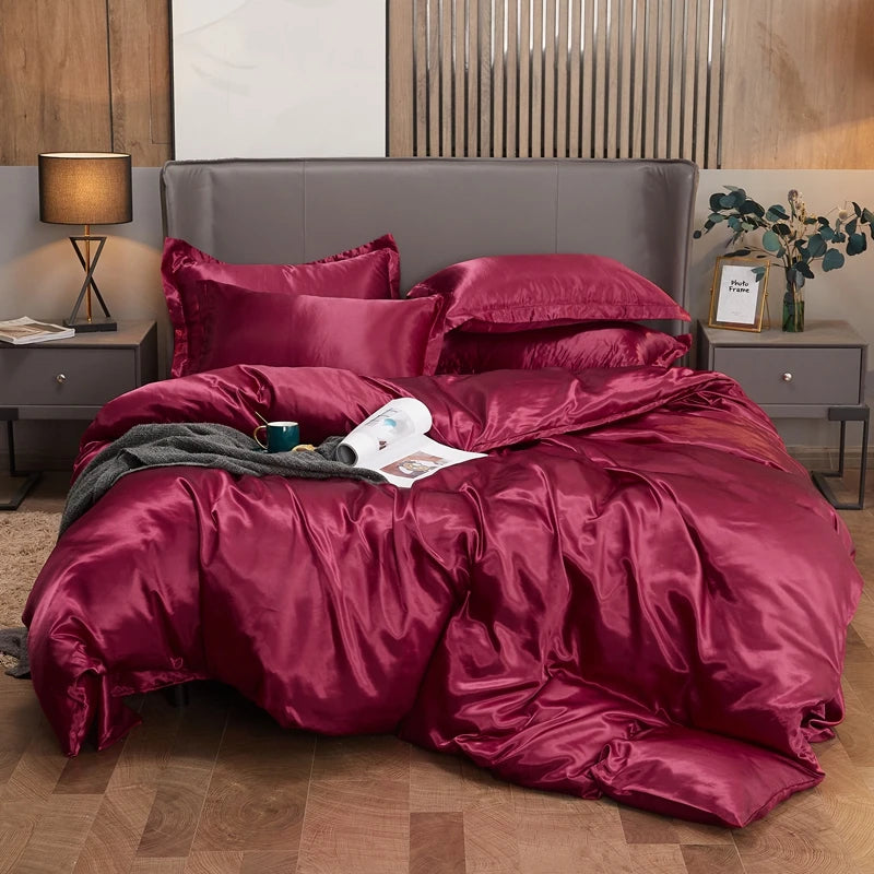 Bedding Set Solid Color Luxury Bedding Kit Rayon Satin Duvet Cover Set Twin Queen King Size Bed Set 2pcs/3pcs/4pcs