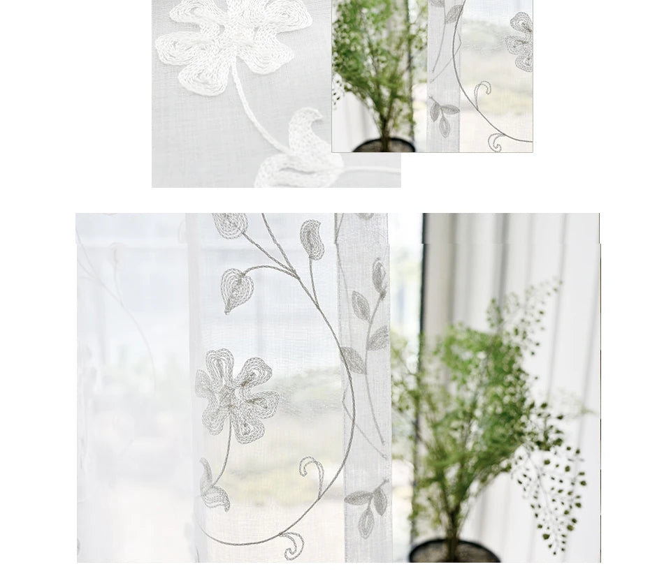 Korean White Embroidered Voile Curtains For Bedroom Window Curtain For Living Room Sheer Curtains Blinds Custom Made Drapes