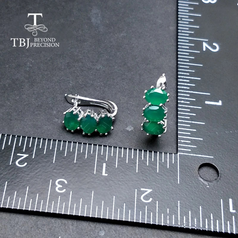 TBJ,natural green agate jewelry set ring earring  925 sterling silver fine natural gemstone jewelry for women mom nice gift