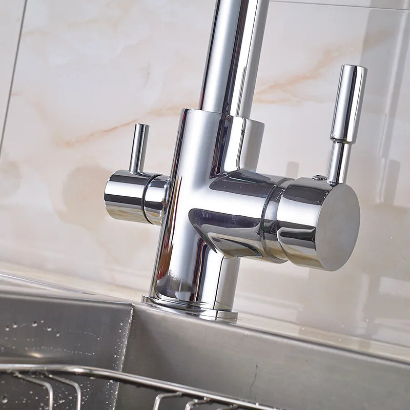 Rozin Chrome Brass Purified Water Kitchen Faucet Mixer Tap and Pure Water Filter Faucet Deck Mounted Dual Handles Hot Cold Taps
