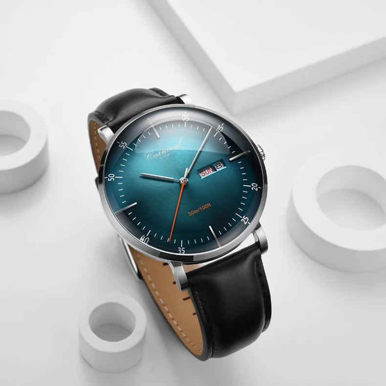 MIYOTA Movement Mechanical Watches Top Brand CARNIVAL Fashion Automatic Watch Men Calendar Week Waterproof Leather Band Sapphire