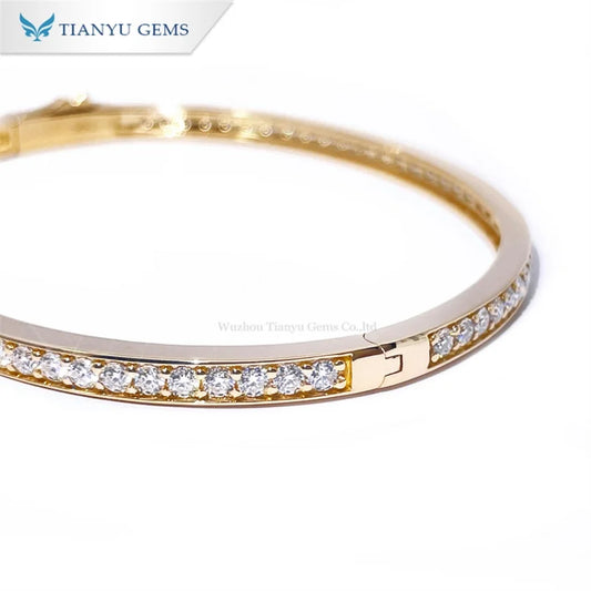 Tianyu Gems Unisex 18CT Yellow Gold Diamond Bangles Classic Style for Children Anniversaries Engagements Parties Gifts