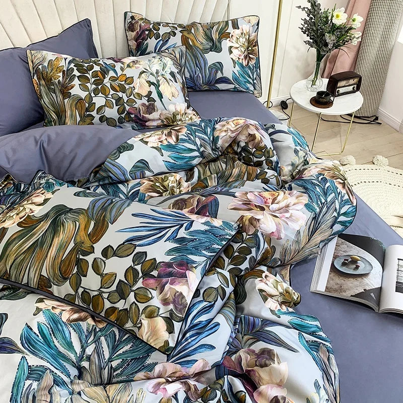 HD printed Birds Branch printed Premium Egyptian cotton Silky Soft Duvet Cover Family size US King Queen Size Bedding Set 4/6Pcs